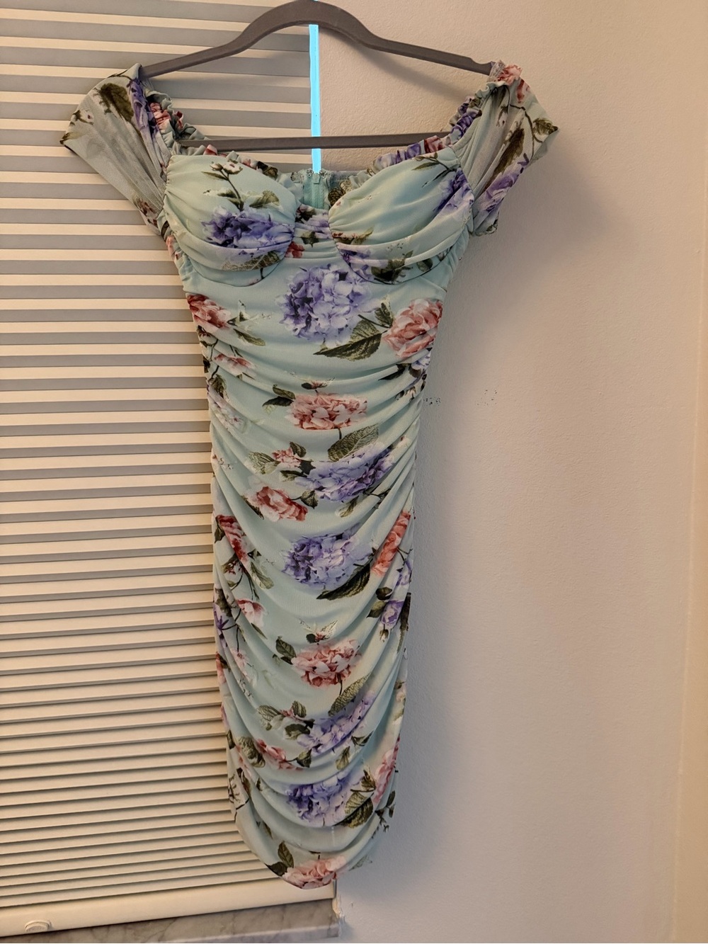 Windsor Light Mint Floral Off-Shoulder Ruched Midi Dress